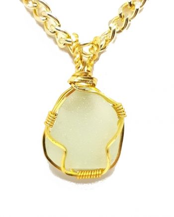 White Sea Glass Gold Wrapped Necklace
