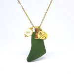 Dark Green Sea Glass Necklace with charms