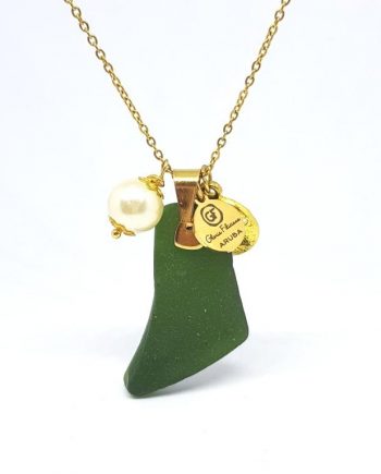 Dark Green Sea Glass Necklace with charms