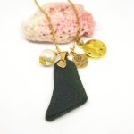 Dark Green Sea Glass Necklace with charms