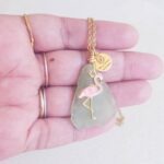 Seafoam Sea Glass Necklace Flamingo charm