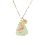 Seafoam Sea Glass Necklace Flamingo charm