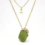 Olive Green Sea Glass Necklace - Double layer with pearl