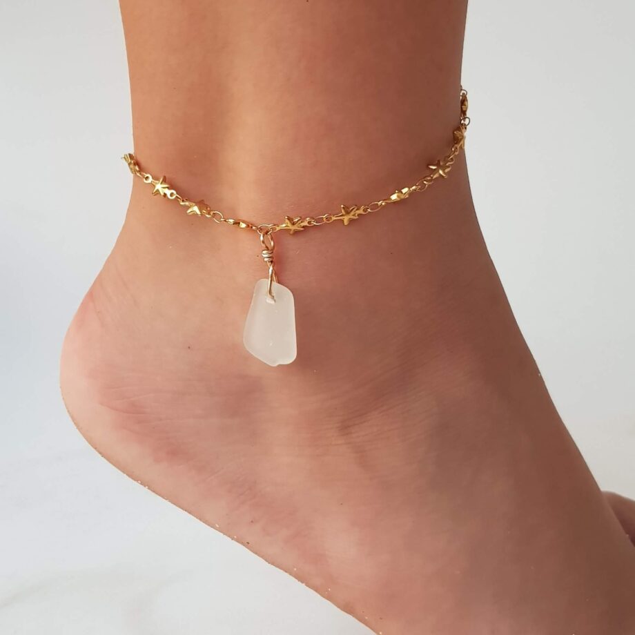 Sea Glass Anklet Bracelet gold Chain