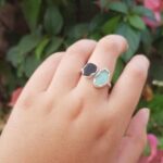 Double Aruba Sea Glass Ring - Seafoam and Black