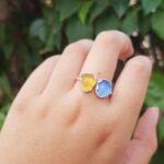 Double Sea Glass Ring - Cornflower Blue and Yellow