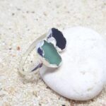 Double Aruba Sea Glass Ring - Seafoam and Black