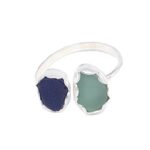 Double Aruba Sea Glass Ring - Seafoam and Black