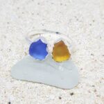 Double Sea Glass Ring - Cornflower Blue and Yellow