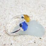 Double Sea Glass Ring - Cornflower Blue and Yellow