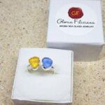 Double Sea Glass Ring - Cornflower Blue and Yellow