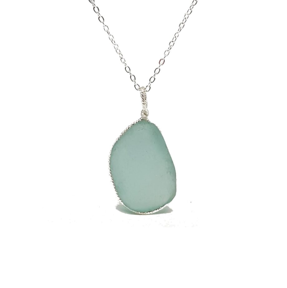 Light Aqua Nugget Sea Glass and Sterling Silver Pendant