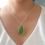 Lime green Nugget Sea Glass and Sterling Silver Pendant