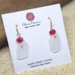 White Sea Glass and Stainless Steel Earrings