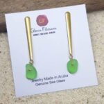 Green Sea Glass and Stainless Steel Gold Earrings