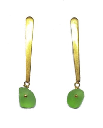 Green Sea Glass and Stainless Steel Gold Earrings