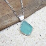 Aqua Sea Glass Necklace Sterling Silver - Queen Collection
