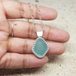 Aqua Sea Glass Necklace Sterling Silver - Queen Collection
