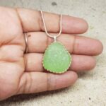Light Green Sea Glass Necklace Sterling Silver Setting