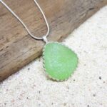 Light Green Sea Glass Necklace Sterling Silver Setting
