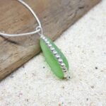 Light Green Sea Glass Necklace Sterling Silver Setting