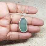 Aqua Nugget Sea Glass and Sterling Silver Pendant