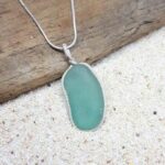 Aqua Nugget Sea Glass and Sterling Silver Pendant