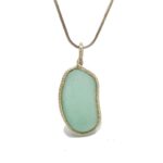 Aqua Nugget Sea Glass and Sterling Silver Pendant