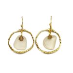 White Sea Glass and Stainless Steel Gold Earrings