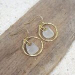 White Sea Glass and Stainless Steel Gold Earrings