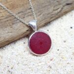 Red Sea Glass Necklace Sterling Silver Setting
