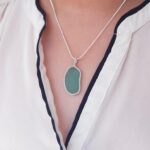Aqua Nugget Sea Glass and Sterling Silver Pendant
