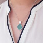 Aqua Sea Glass Necklace Sterling Silver - Queen Collection