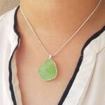 Light Green Sea Glass Necklace Sterling Silver Setting
