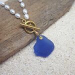 White Pearls and Cobalt Blue Sea Glass Necklace