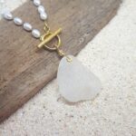White Pearls and White Sea Glass Necklace - Gold