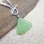 White Pearls and Light Green Sea Glass Necklace - Silver