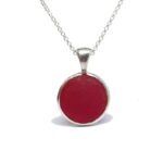 Red Sea Glass Necklace Sterling Silver Setting
