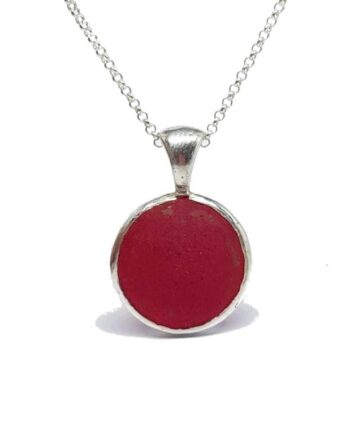 Red Sea Glass Necklace Sterling Silver Setting