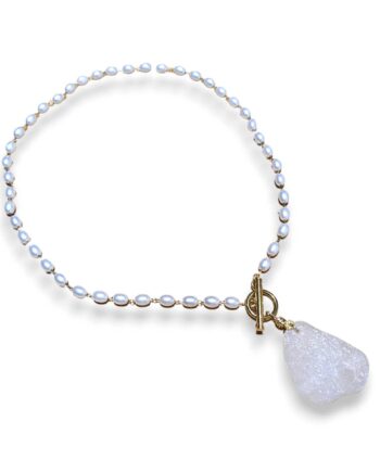 White Pearls and White Sea Glass Necklace - Gold