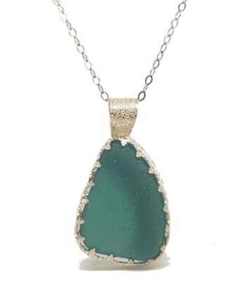 Teal sea glass necklace