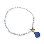 White Pearls and Cobalt Blue Sea Glass Necklace