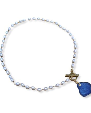 White Pearls and Cobalt Blue Sea Glass Necklace