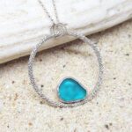 Dark Aqua Sea Glass - Ring Necklace