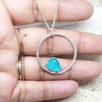 Dark Aqua Sea Glass - Ring Necklace