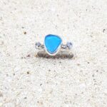 Turquoise Sea Glass Ring with CZ