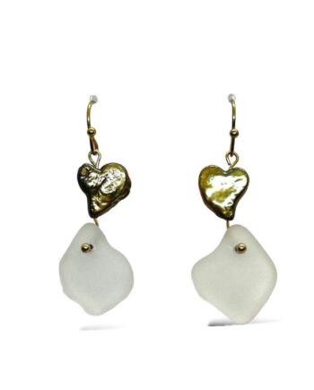 White Sea Glass and Stainless Steel Earrings