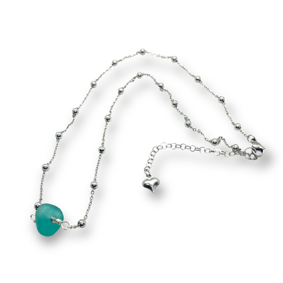 Single Aqua Sea Glass Necklace