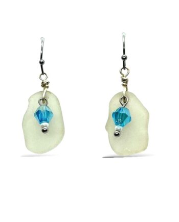 White Sea Glass and Stainless Steel Earrings