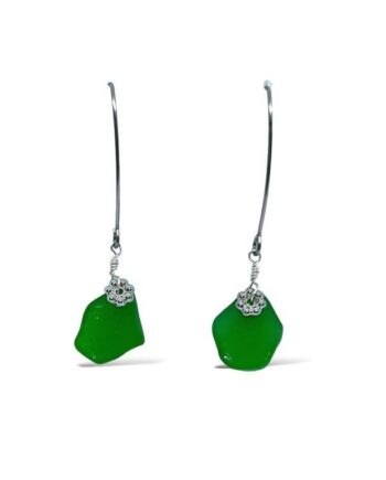 Green Sea Glass and Stainless Steel Earrings